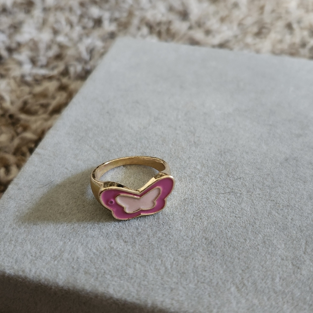 Gold and Pink Butterfly Ring